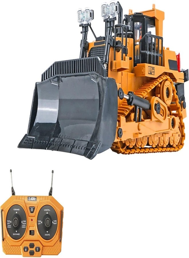 Daji Remote Control Bulldozer RC 1/24 Full Functional Construction Vehicle, 2.4Ghz 9 Channel Bulldozer Front Loader Toy with Light and Sound for Kids Age 6,7,8,9,10,11 - Multicolour - Image 1
